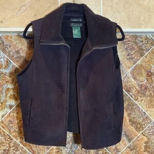 Vintage LAUREN RALPH LAUREN Women's Vest Sz P/M Faux Suede Sherpa Black Full Zip